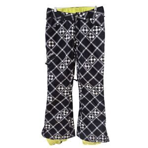 Burton Snowboard Pants Womens Small Black Plaid DRYRIDE Insulated Ski Chartreuse